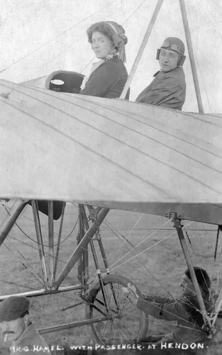 Framed Print : Mr G Hemel with passenger, Hendon, London, c1910s Framed Print : Mr G Hemel with passenger, Hendon, London, c1910s