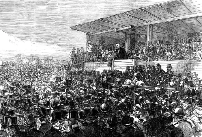 Framed Print : Mr. Gladstone addressing the meeting on Blackheath, 1871. Creator: Unknown Framed Print : Mr. Gladstone addressing the meeting on Blackheath, 1871. Creator: Unknown