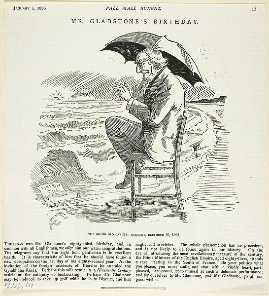 Mr. Gladstone's Birthday, from the Pall Mall Budget, 1893. Creator: Unknown