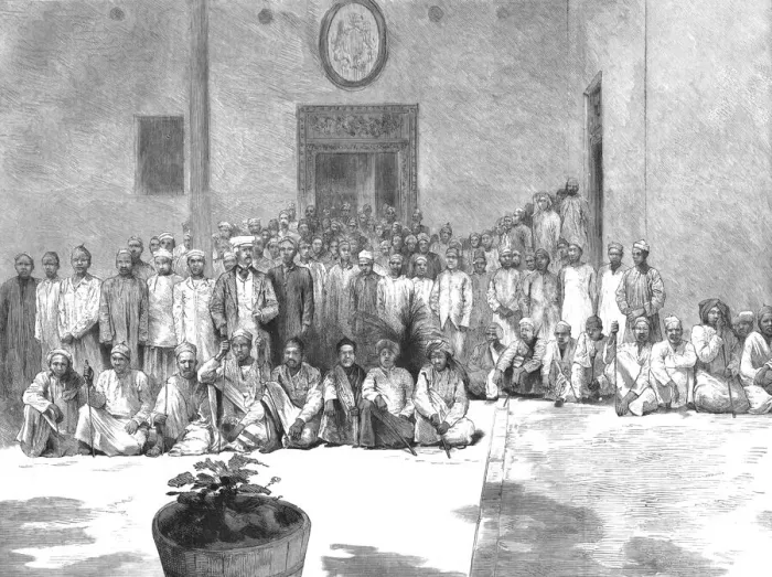 Framed Print : Mr. H. M. Stanleys return to civilisation; Mr. Stanley and his Porters at the British... 1890. Creator: Unknown Framed Print : Mr. H. M. Stanleys return to civilisation; Mr. Stanley and his Porters at the British... 1890. Creator: Unknown