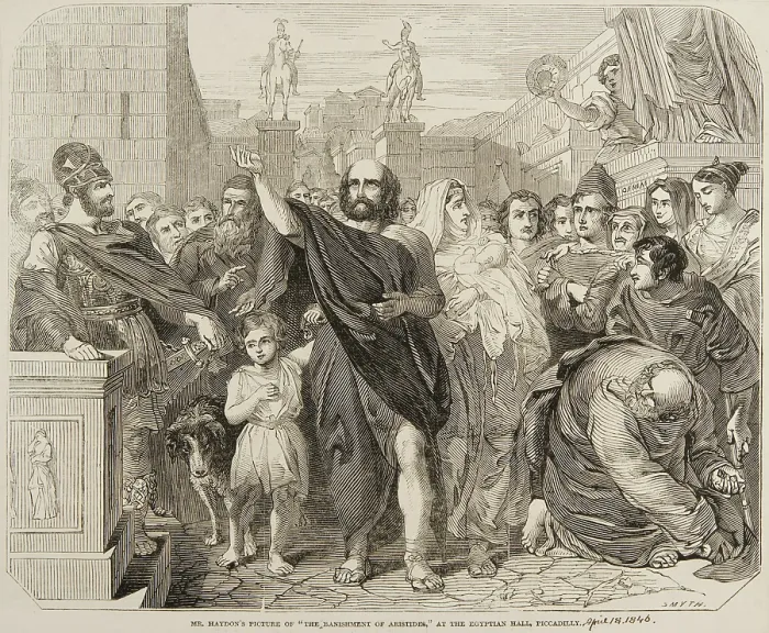 Framed Print : Mr Haydon's picture of 'The Banishment of Aristides' at the Egyptian Hall, Piccadilly, 1846 Framed Print : Mr Haydon's picture of 'The Banishment of Aristides' at the Egyptian Hall, Piccadilly, 1846