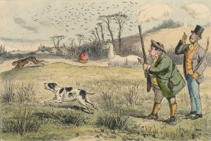 Framed Print : Mr. Jogglebury Crowdey with his dog and his gun, c1860s. Creator: John Leech Framed Print : Mr. Jogglebury Crowdey with his dog and his gun, c1860s. Creator: John Leech