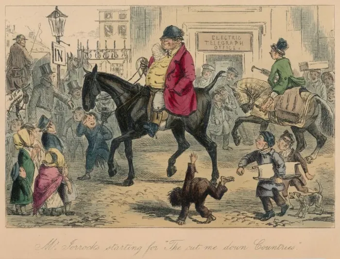 Framed Print : Mr. Jorrocks starting for The cut me down Countries, 1854. Artist: John Leech Framed Print : Mr. Jorrocks starting for The cut me down Countries, 1854. Artist: John Leech