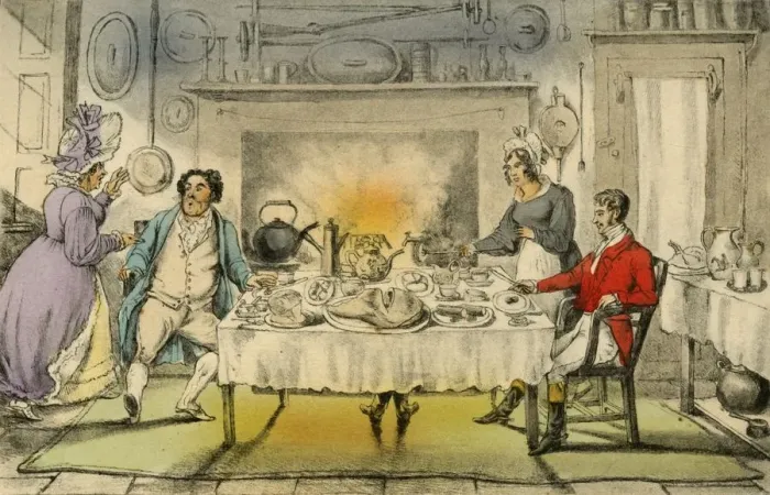 Framed Print : Mr Jorrockss Hunt Breakfast: a Terrible Surprise, 1838. Artist: Henry Thomas Alken Framed Print : Mr Jorrockss Hunt Breakfast: a Terrible Surprise, 1838. Artist: Henry Thomas Alken