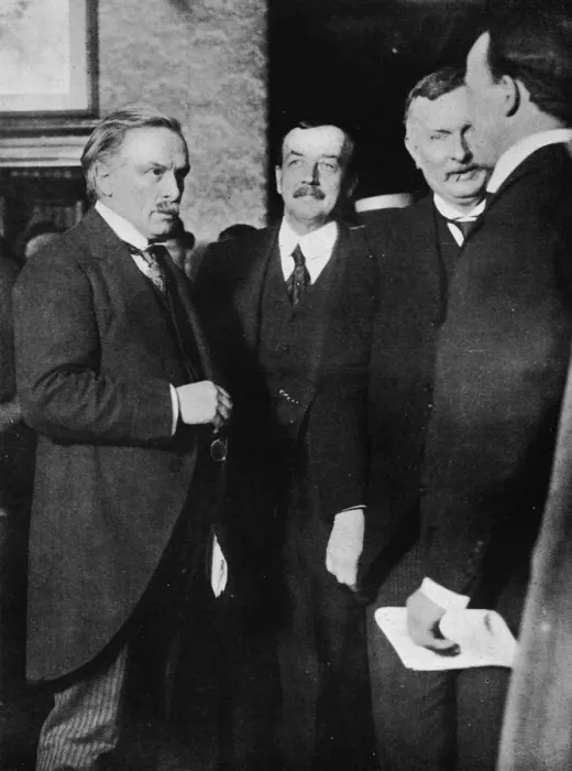 Framed Print : Mr. Lloyd George, Mr. Runciman, and Mr. Henderson at the Park Hotel, Cardiff, after their interview Framed Print : Mr. Lloyd George, Mr. Runciman, and Mr. Henderson at the Park Hotel, Cardiff, after their interview