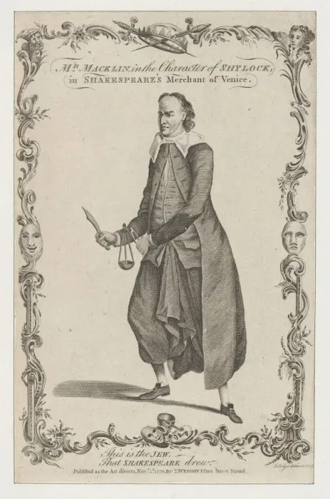 Framed Print : Mr. Macklin in the Character of Shylock, in Shakespeares The Merchant of Venice, 1775. Creator: John Lodge Framed Print : Mr. Macklin in the Character of Shylock, in Shakespeares The Merchant of Venice, 1775. Creator: John Lodge
