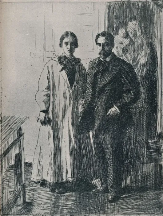 Framed Print : Mr. and Mrs. Atherton Curtis from the etching by Anders Zorn, c1880-1906, 1906. Artist: Anders Leonard Zorn Framed Print : Mr. and Mrs. Atherton Curtis from the etching by Anders Zorn, c1880-1906, 1906. Artist: Anders Leonard Zorn