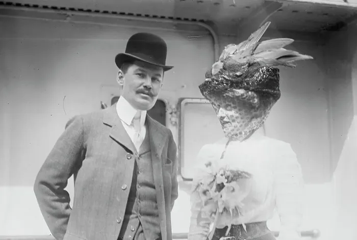 Framed Print : Mr. and Mrs. C.F. Bishop next to train, 1910. Creator: Bain News Service Framed Print : Mr. and Mrs. C.F. Bishop next to train, 1910. Creator: Bain News Service