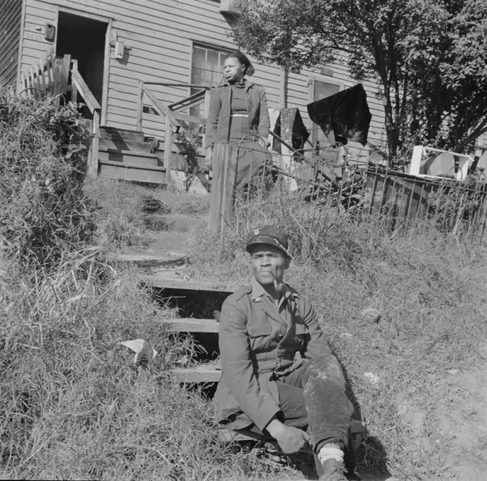 Framed Print : Mr. and Mrs. Venus Alsobrook in front of their home in the southwest section, Washington, DC, 1942. Creator: Gordon Parks Framed Print : Mr. and Mrs. Venus Alsobrook in front of their home in the southwest section, Washington, DC, 1942. Creator: Gordon Parks