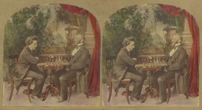 Framed Print : Mr. Paul Morphy, The great American Chess Player, And M. Lowenthal, President of... about 1858. Creator: London Stereoscopic & Photographic Co Framed Print : Mr. Paul Morphy, The great American Chess Player, And M. Lowenthal, President of... about 1858. Creator: London Stereoscopic & Photographic Co