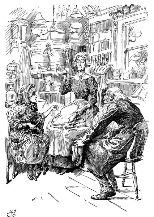 Framed Print : Mr Riah and Miss Wren at the Six Jolly Fellowship Porters, 1912. Artist: Harry Furniss Framed Print : Mr Riah and Miss Wren at the Six Jolly Fellowship Porters, 1912. Artist: Harry Furniss