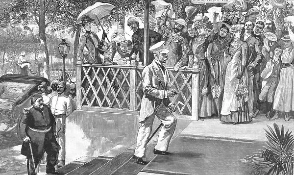 Mr. Stanley's Arrival at Cairo--Entering Shepheards Hotel after having visited the Khedive, 1890. Creator: Unknown
