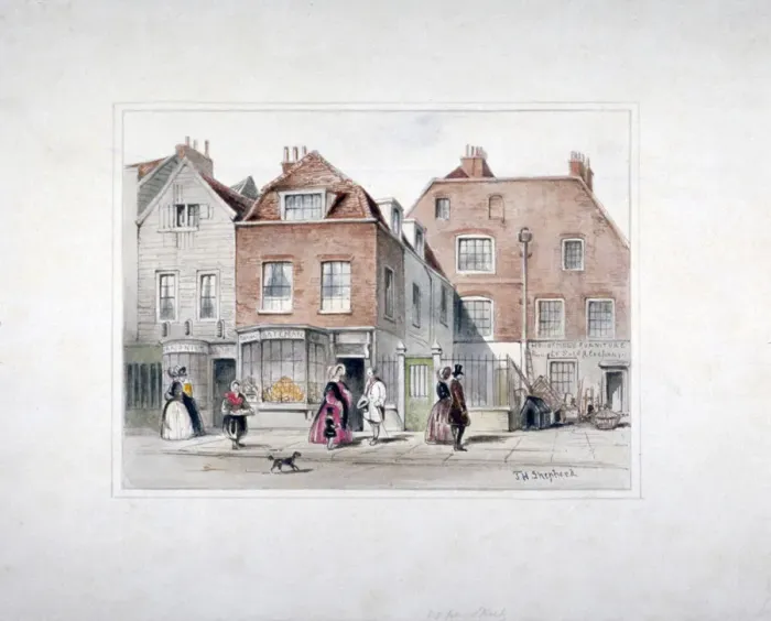 Framed Print : Mr Upcotts House and figures on Upper Street, Islington, London, c1835. Artist Framed Print : Mr Upcotts House and figures on Upper Street, Islington, London, c1835. Artist