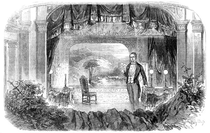 Framed Print : Mr. W. S. Woodin's Entertainment, The Olio of Oddities - scene, The Lakes, 1856. Creator: Smyth. Mr. W. S. Woodin's Entertainment, The Olio of Oddities - scene, The Lakes, 1856. Creator: Smyth Framed Print : Mr. W. S. Woodin's Entertainment, The Olio of Oddities - scene, The Lakes, 1856. Creator: Smyth. Mr. W. S. Woodin's Entertainment, The Olio of Oddities - scene, The Lakes, 1856. Creator: Smyth