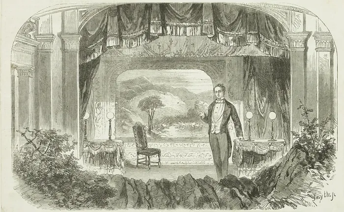 Framed Print : Mr. W. S. Woodin's Entertainment, The Olio of Oddities - Scene, The Lakes, 1856. Creator: Unknown. Mr. W. S. Woodin's Entertainment, The Olio of Oddities - Scene, The Lakes, 1856. Creator: Unknown Framed Print : Mr. W. S. Woodin's Entertainment, The Olio of Oddities - Scene, The Lakes, 1856. Creator: Unknown. Mr. W. S. Woodin's Entertainment, The Olio of Oddities - Scene, The Lakes, 1856. Creator: Unknown