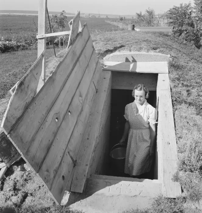 Framed Print : Mrs. Botners storage cellar on Botner farm, Nyssa Heights, Malheur County, Oregon, 1939. Creator: Dorothea Lange Framed Print : Mrs. Botners storage cellar on Botner farm, Nyssa Heights, Malheur County, Oregon, 1939. Creator: Dorothea Lange