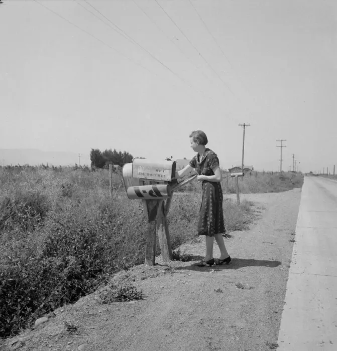 Framed Print : Mrs. Bouchey gets the morning mail, Washington, Yakima Valley, near Toppenish, 1939. Creator: Dorothea Lange Framed Print : Mrs. Bouchey gets the morning mail, Washington, Yakima Valley, near Toppenish, 1939. Creator: Dorothea Lange