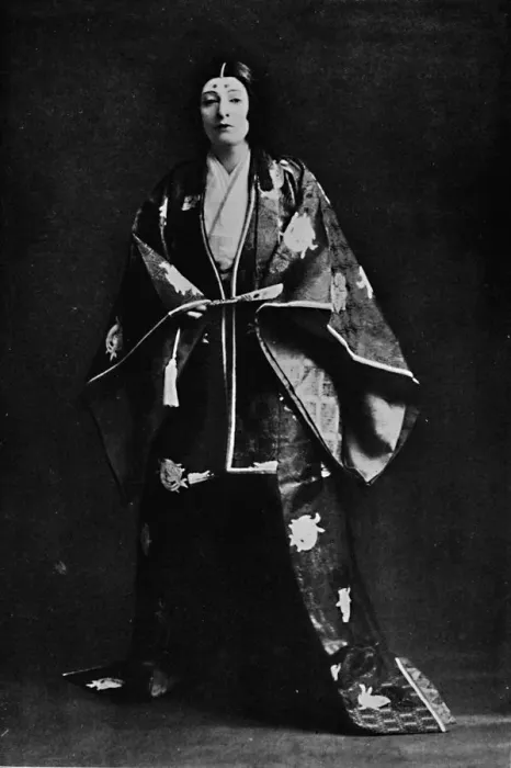 Framed Print : Mrs. Charles Burnett in a 15th-Century Japanese Court costume. Mrs. Burnetts poems written in Japa Artist: Julian Leonard Street Framed Print : Mrs. Charles Burnett in a 15th-Century Japanese Court costume. Mrs. Burnetts poems written in Japa Artist: Julian Leonard Street