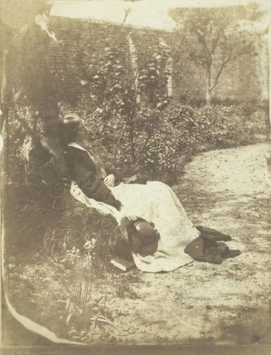 Framed Print : Mrs. Craik Reclining in Garden with Hat and Book, 1848 / 60 Framed Print : Mrs. Craik Reclining in Garden with Hat and Book, 1848 / 60