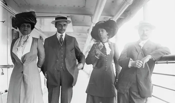 Framed Print : Mrs. G. Gould, Jay Gould, Marjorie Gould, and Geo. Gould, in boat deck, 1911. Creator: Bain News Service Framed Print : Mrs. G. Gould, Jay Gould, Marjorie Gould, and Geo. Gould, in boat deck, 1911. Creator: Bain News Service