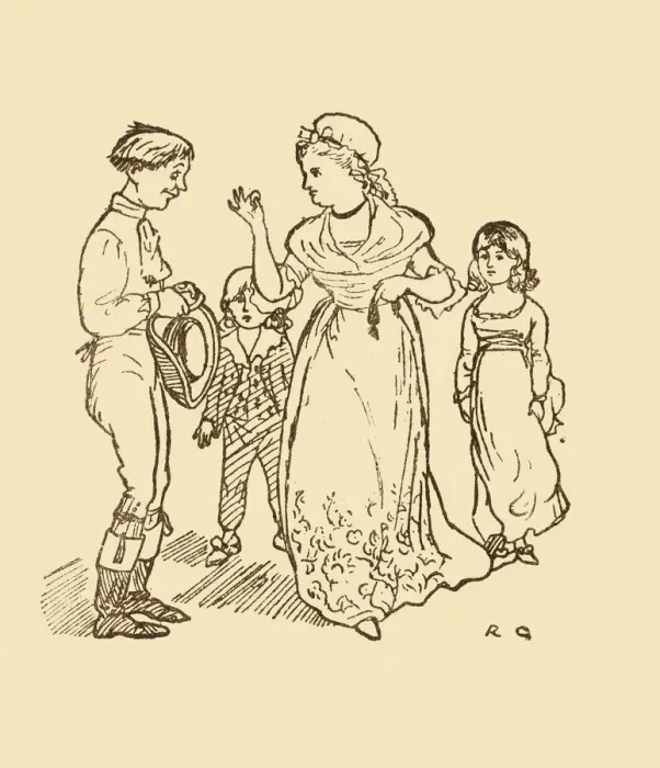 Framed Print : Mrs Gilpin pays the postboy to find her husband, 1878, (c1918). Creator: Randolph Caldecott Framed Print : Mrs Gilpin pays the postboy to find her husband, 1878, (c1918). Creator: Randolph Caldecott