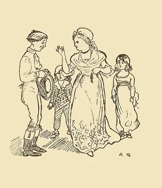 Mrs Gilpin pays the postboy to find her husband, 1878, (c1918). Creator: Randolph Caldecott