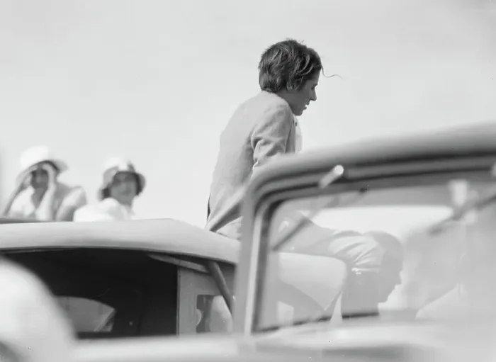 Framed Print : Mrs. Jack Bouvier, seated on a car, 1932. Creator: Arnold Genthe Framed Print : Mrs. Jack Bouvier, seated on a car, 1932. Creator: Arnold Genthe