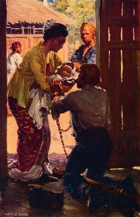 Framed Print : Mrs. Judson Takes Her Child To Her Chained Husband, c1912 Framed Print : Mrs. Judson Takes Her Child To Her Chained Husband, c1912