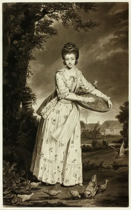 Framed Print : Mrs. Pelham Feeding Her Chickens, 1775. Creator: William Dickinson