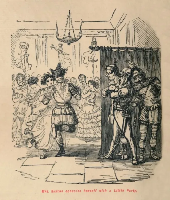 Framed Print : Mrs Sextus consoles herself with a Little Party, 1852. Artist: John Leech Framed Print : Mrs Sextus consoles herself with a Little Party, 1852. Artist: John Leech