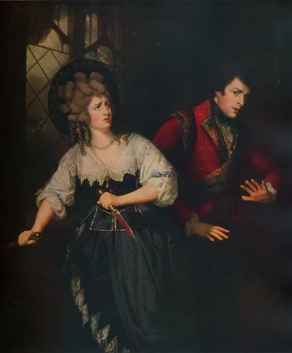 Framed Print : Mrs. Siddons and J. P. Kemble in the Dagger Scene from Macbeth, 1786. Artist: Thomas Beach Framed Print : Mrs. Siddons and J. P. Kemble in the Dagger Scene from Macbeth, 1786. Artist: Thomas Beach