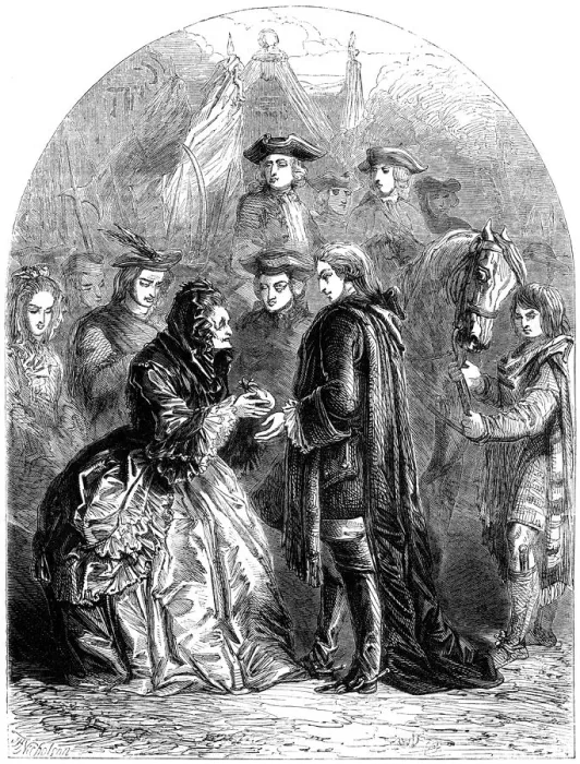 Framed Print : Mrs Skyring welcoming the Young Pretender, 18th century (19th century). Artist: TE Nicholson Framed Print : Mrs Skyring welcoming the Young Pretender, 18th century (19th century). Artist: TE Nicholson
