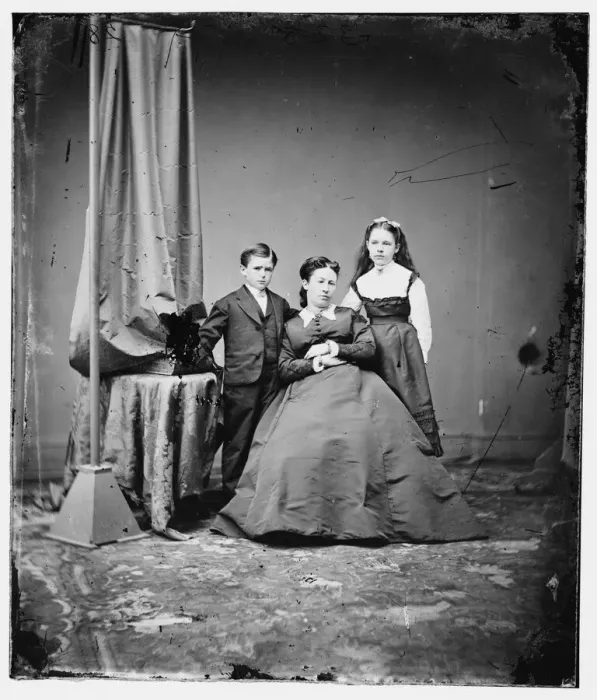 Framed Print : Mrs. U. S. Grant with daughter and son, between 1860 and 1875. Creator: Unknown Framed Print : Mrs. U. S. Grant with daughter and son, between 1860 and 1875. Creator: Unknown
