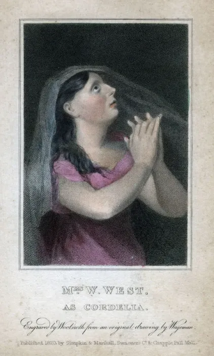 Framed Print : Mrs W West as Cordelia, 1820. Artist: Woolnoth Framed Print : Mrs W West as Cordelia, 1820. Artist: Woolnoth