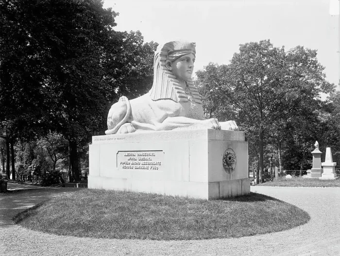 Framed Print : Mt. Auburn Cemetery, Cambridge, Milmore's Sphinx, between 1900 and 1906. Creator: Unknown Framed Print : Mt. Auburn Cemetery, Cambridge, Milmore's Sphinx, between 1900 and 1906. Creator: Unknown