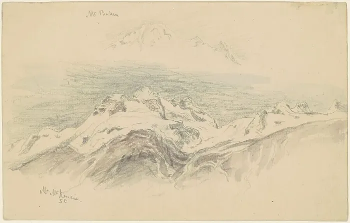 Framed Print : Mt. Baker and Mt. McKensie [recto], 1894. Creator: Samuel Colman