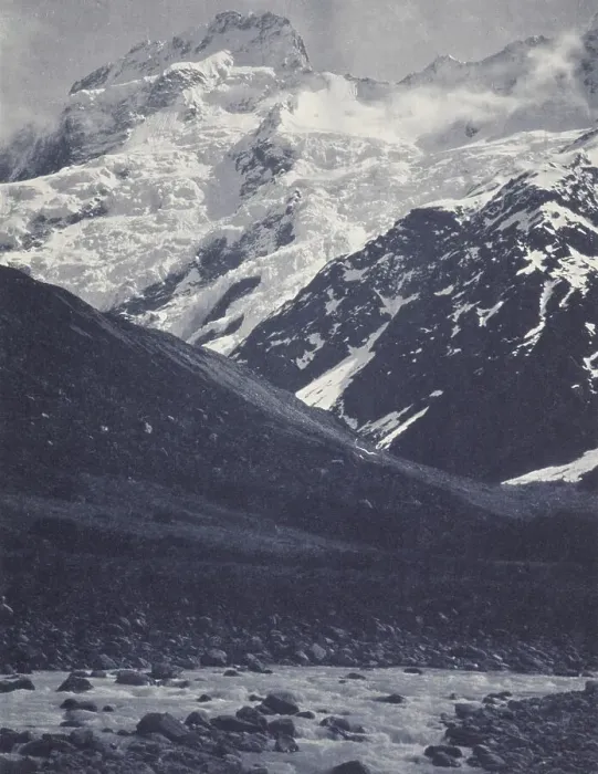Framed Print : Mt Sefton from the Hooker Bridge. From the album: Record Pictures of New Zealand, 1920s. Creator: Harry Moult Framed Print : Mt Sefton from the Hooker Bridge. From the album: Record Pictures of New Zealand, 1920s. Creator: Harry Moult