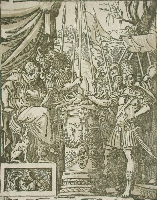 Framed Print : Mucius Scaevola, 1608. Creator: Andrea Andreani Framed Print : Mucius Scaevola, 1608. Creator: Andrea Andreani