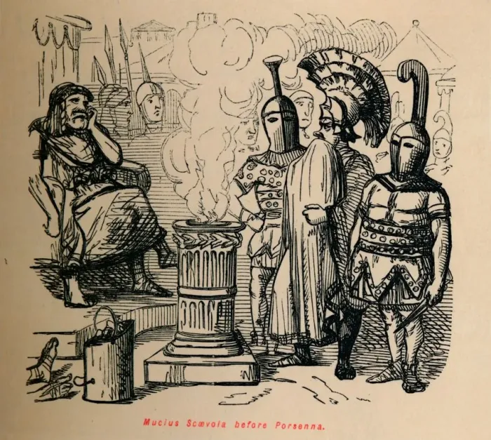 Framed Print : Mucius Scaevola before Porsenna, 1852. Artist: John Leech Framed Print : Mucius Scaevola before Porsenna, 1852. Artist: John Leech