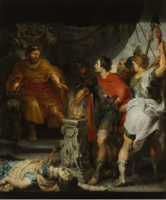 Framed Print : Mucius Scaevola before Porsenna, c. 1618 Framed Print : Mucius Scaevola before Porsenna, c. 1618
