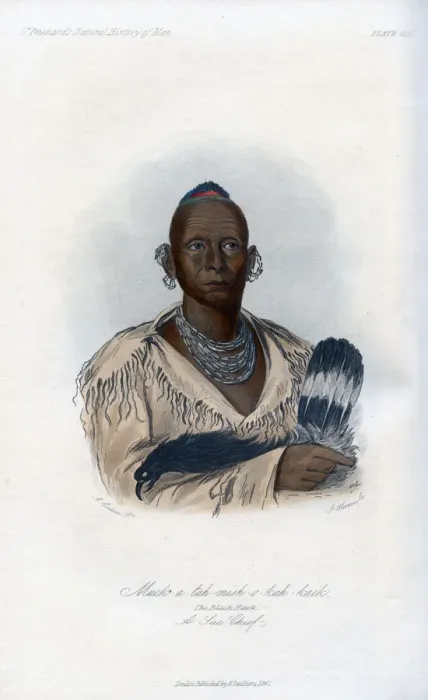 Framed Print : Muck-a-tah-mish-o-kah-kaik, The Black Hawk, A Sac Chief, 1848. Artist: Harris