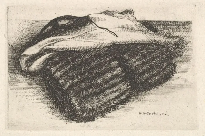Framed Print : Muff, white kerchief and mask, 1642. Creator: Wenceslaus Hollar Framed Print : Muff, white kerchief and mask, 1642. Creator: Wenceslaus Hollar