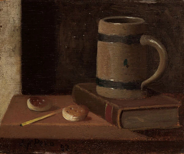 Mug, Book, Biscuits, and Match, 1893. Creator: John Frederick Peto