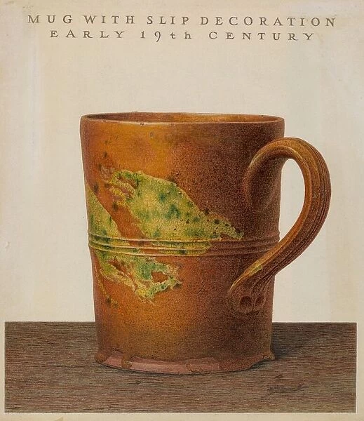 Mug with Slip Decoration, c. 1938. Creator: John Matulis