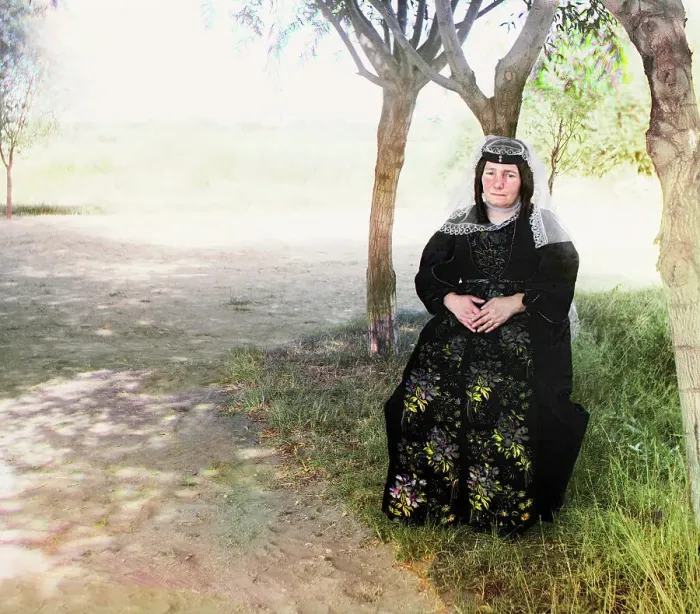 Framed Print : Mugan Steppe: Georgian woman in a folk costume, between 1905 and 1915. Creator: Sergey Mikhaylovich Prokudin-Gorsky Framed Print : Mugan Steppe: Georgian woman in a folk costume, between 1905 and 1915. Creator: Sergey Mikhaylovich Prokudin-Gorsky