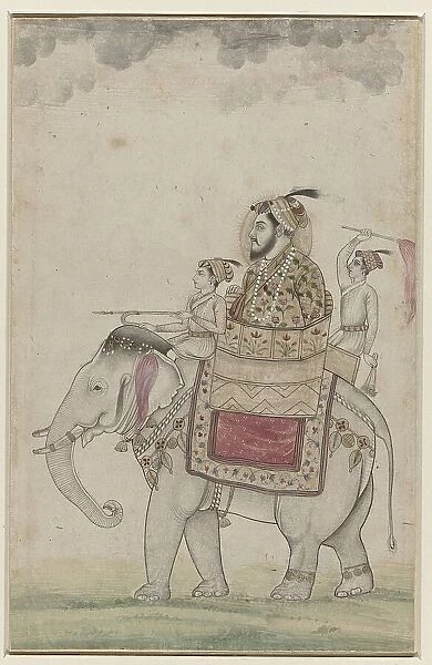 Mughal prince sitting on an elephant, 1675-1700. Creator: Anon