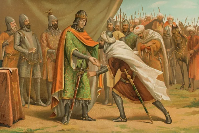 Framed Print : Muhammad I (1194-1273) kissing the hand of the King of Castile, March 1246, (1890). Creator: Unknown Framed Print : Muhammad I (1194-1273) kissing the hand of the King of Castile, March 1246, (1890). Creator: Unknown