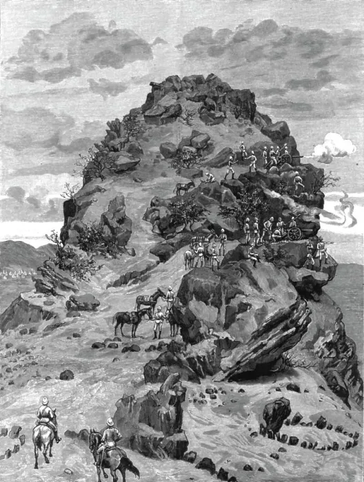 Framed Print : A Mule Battery in Action at Handoub during the recent Suakim Campaign, 1886. Creator: Unknown Framed Print : A Mule Battery in Action at Handoub during the recent Suakim Campaign, 1886. Creator: Unknown