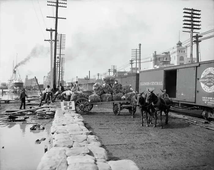 Framed Print : Mule teams and the levee, New Orleans, Louisiana, between 1900 and 1910. Creator: Unknown Framed Print : Mule teams and the levee, New Orleans, Louisiana, between 1900 and 1910. Creator: Unknown