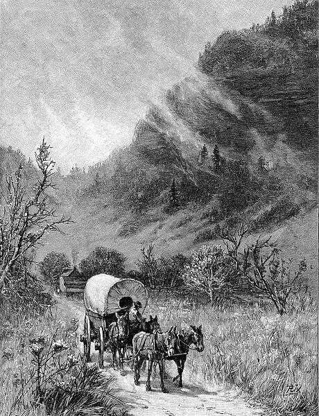 Mule wagon passing through the Cumberland Gap, Kentucky